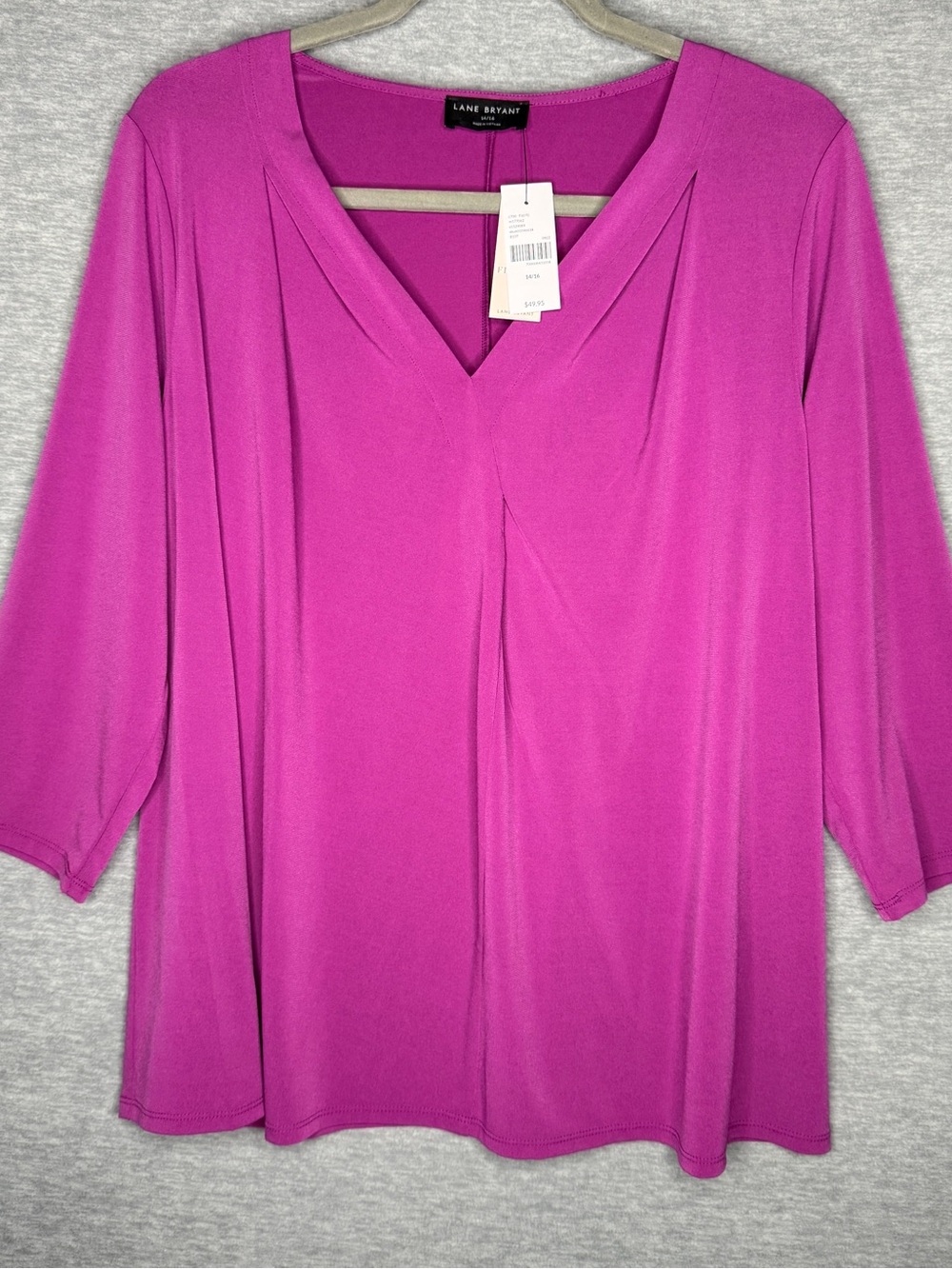 Lane Bryant Illusion Collection Top 14/16 NWT Pink V Neck 3/4 Sleeve Blouse